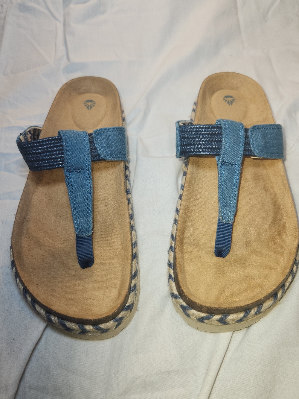 Blue Women's Toe-Post Sandals with Braided Trim 9